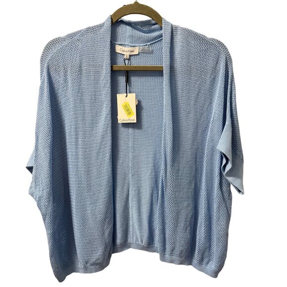 Calvin Klein Womens Mesh Knit Cardigan Sz XL Light Blue open front sweater. NWT - Picture 1 of 12